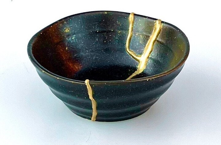Small Kintsugi Bowl - Black Broken Then Repaired Wabi Sabi